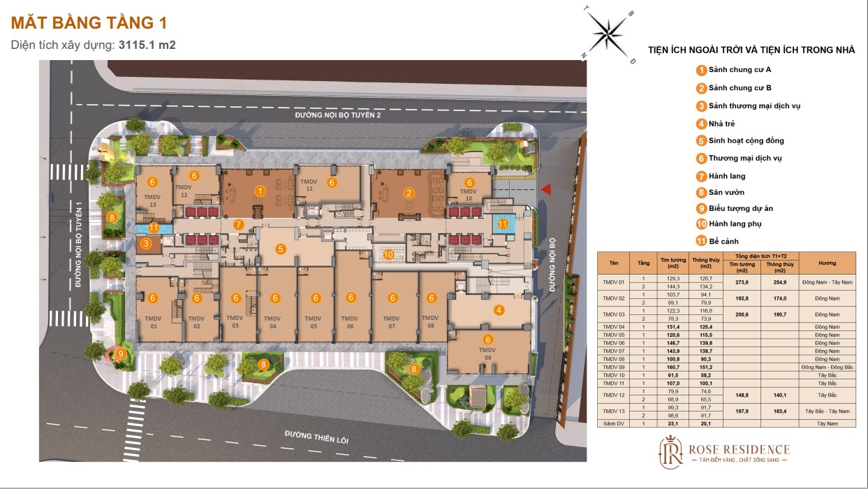 Mặt bằng chung cư Rose Residence Hoàng Huy