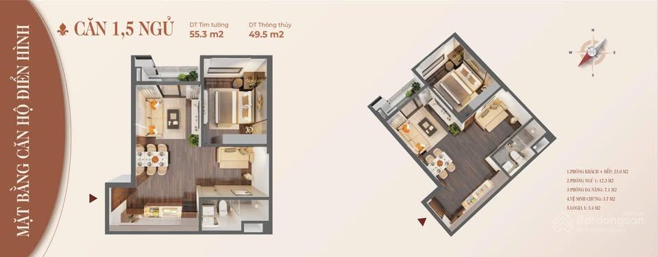 Căn hộ 1,5 ngủ tại Toà Rose Residence Hoàng Huy