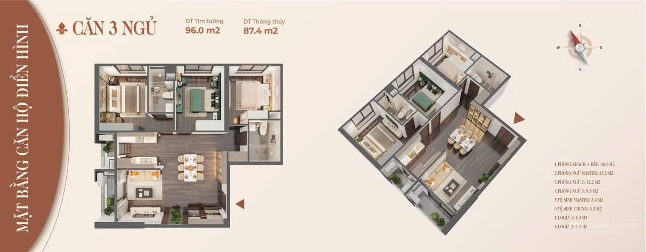 Căn hộ 3 ngủ tại Toà Rose Residence Hoàng Huy